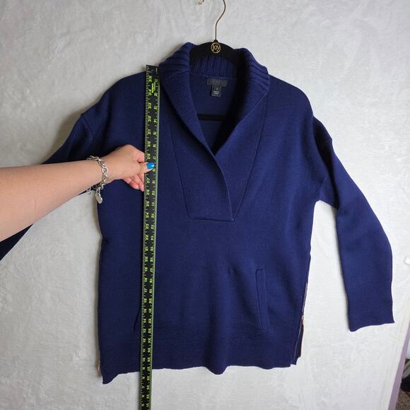 J.Crew Collection SzSm Shawl Bonded Wool Popover Navy Side Zips Sweater Simple - Picture 4 of 16